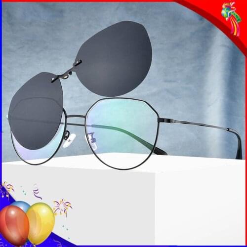 Eyeglasses With Magnetic Clip On Sunglasses Men Alloy Prescription Glasses Frame Round Polarized Clips on Sun Glasses For Women