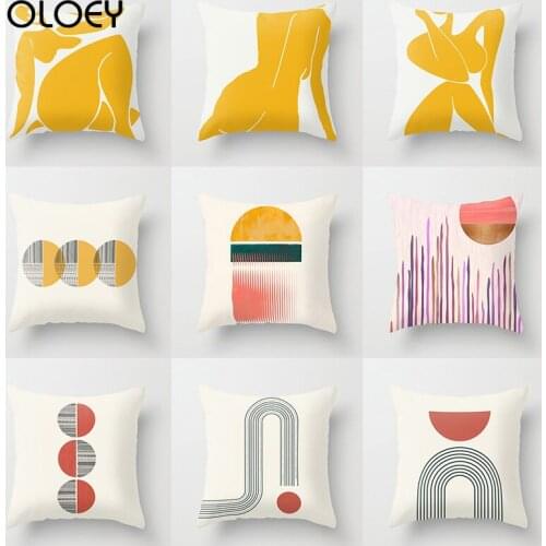 Modern Abstract Square Throw Pillow Case Geometry Sunset Polyester Pillow Cover for Home Sofa Chair Decorative Pillowcase