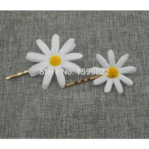 Fresh White Daisy Hair Pins Artificial Fabric Flowers Clips for Women Accessories Bride Jewelry Bridal Head Piece Party Headwear