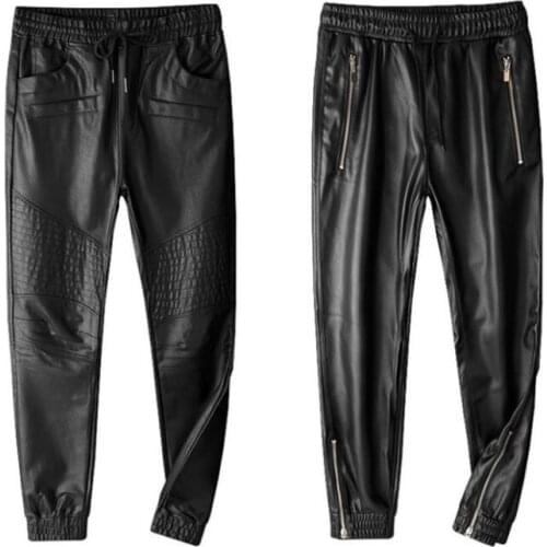 Loose leather pants mens feet pants fashion thicken motorcycle pu trousers for men Harem pants personality pantalon homme