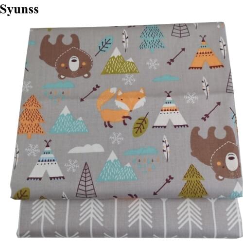 Syunss Gray Animal Arrow Print Twill Cotton Fabric DIY Tissue Patchwork Telas Sewing Baby Toy Bedding Quilting Tecido The Cloth