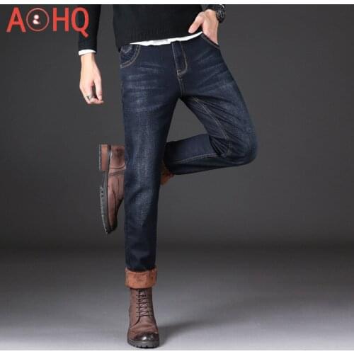 Warm Thick Winter Denim Jeans Men Slim Fit Classic Vintage Black Blue Winter Denim Overalls Men Clothes Big Size 40 42