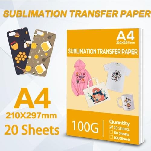 20Sheets A4 Heat Sublimation Transfer paper for Inkjet Printer Suit for Polyester T-Shirt Fabrics Clothes DIY Phone Case Bag Cup