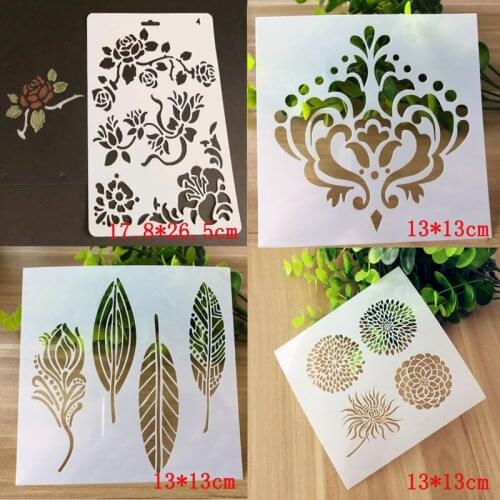 4pc Stencil Crown Blossom Drawing Painting Templates Bullet Journal Accessories Scrapbooking Cards Album Office School Supplies