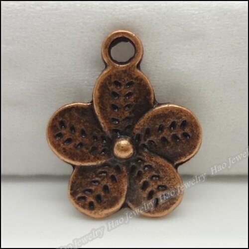 Vintage 20 pcs Ancient red copper Flower Pendant fits Fashion Charms Bracelet Necklace DIY Jewelry Accessories Making