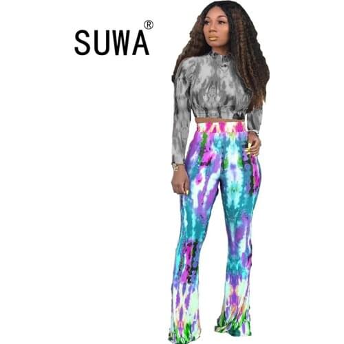 Sweatpants Colorful Print Women Stacked Leggings Fitness Wear High Waist Flare Pants Sporty Jogging Pant Workout Trousers