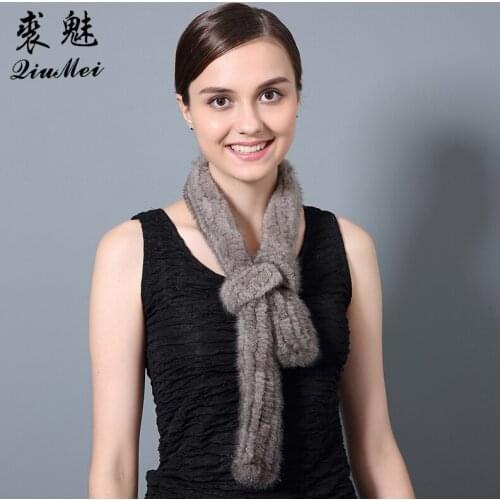 Genuine Fur Scarf Women Fashion Knitted Mink Fur Scarves For Women Russia Winter 100% Natural Fur Ring Noble Chic Slim Fur Scarf