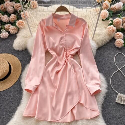 SINGREINY Design Irregular Blouse Dress Women Turndown-Collar Long Sleeve A-line Dresses Autumn Korean Streetwear Short Dress