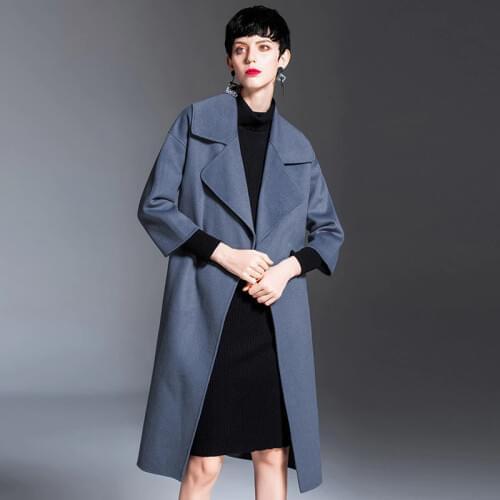 Long woolen blends cashmere coats for women 2019 autumn winter ladies jackets plus size overcoat double sided navy ofiice