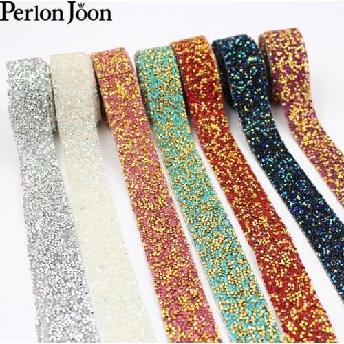 1 yard width 3cm color resin orderless Motif crystal RhinestoneTape trim Hot Fix ribbon Iron On Appliques for Dress shoe TR118