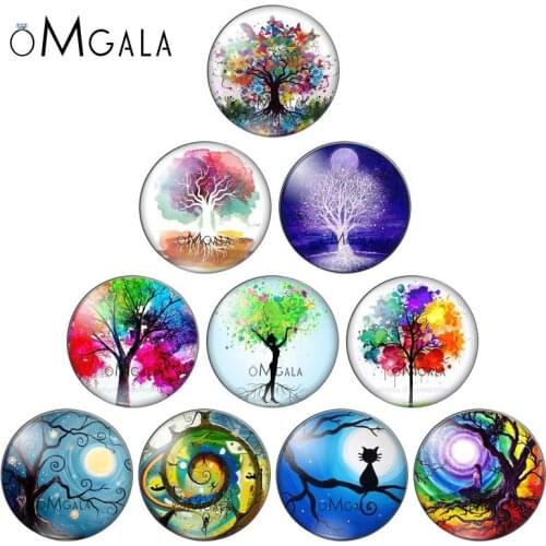 10Pcs Tree Of Life 12/20/25mm Glass Cabochons Round Dome Flat Back for Earring Bracelet Ring Base DIY Jewelry Making Finding