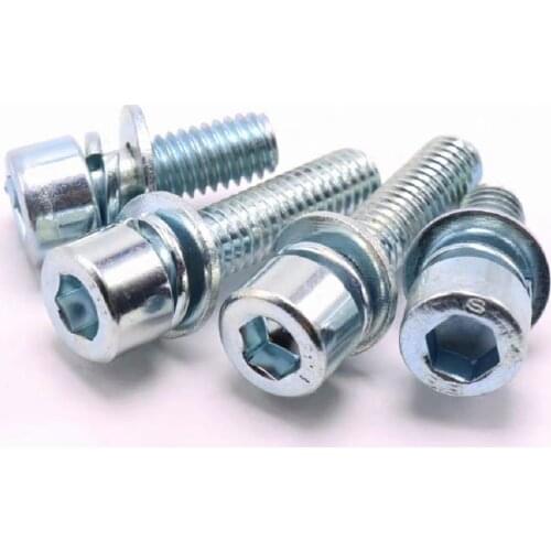 10PCS M4 M5 M6 M8 Hex socket Allen Screw 8.8 Grade Flat Pad Spring Pads combination Bolt Galvanized