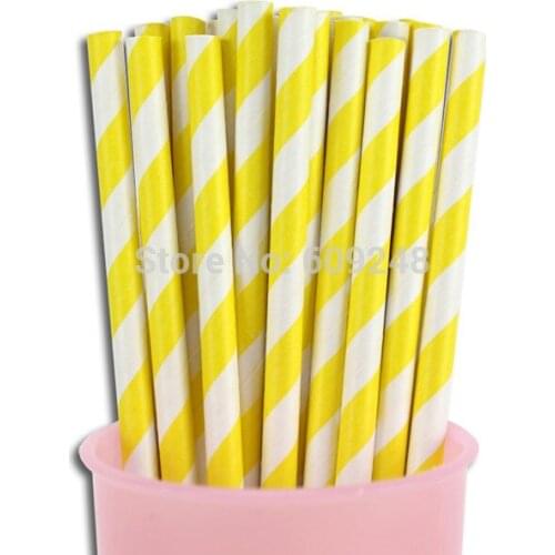 100pcs Mixed Colors Old Fashioned Biodegradable Decorative Party Tableware Yellow Striped Paper Straws