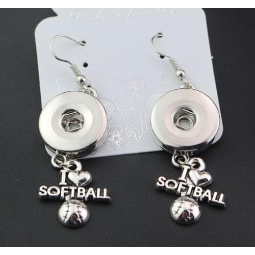 19styles to choose! Diy Snap Jewelry I Love Softball 18mm Snap Metal Button Charm Earrings For Women Girls Dangle Earrings