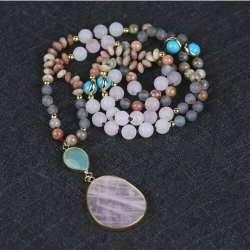 2021 Boho style Pink Crystal arrow shape charm Beads Knotted Bohemia Lariat Necklace Yoga Energy gift jewelry drop shipping