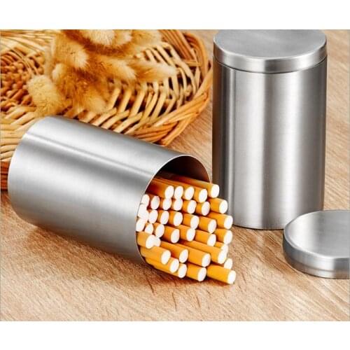 30pcs/lot Stainless Steel Cigarette Box For 50pcs Holder Sealed Waterproof Portable Cylindrical Cigarette Case Storage Box Jars