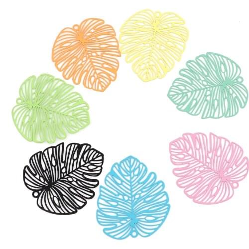 5pcs Monstera Leaves Iron Alloy Filigree Stamping Charms Hollow Plant Leaves Charm Pendants For DIY Earring Hand Making Finding
