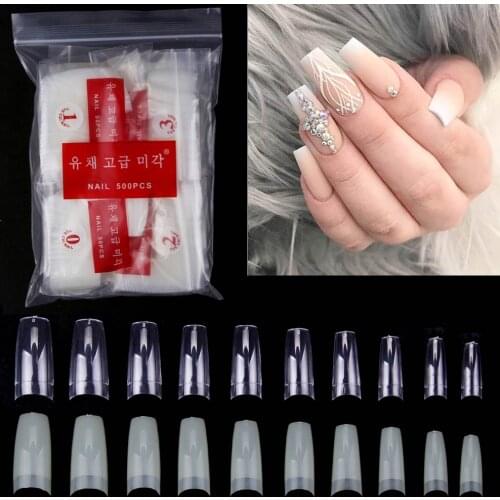 500Pcs/Bag Artificial False Nails Tips Natural/White/Clear Nail Capsule Fake Fingernails Acrylic Nails Coffin Tips Manicure Tool