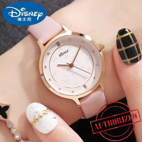 Disney Women Lady Watches Genuine Brand Simple Fashion Luxury Quartz Wristwatches Girl Student Leather Waterproof Mickey clock