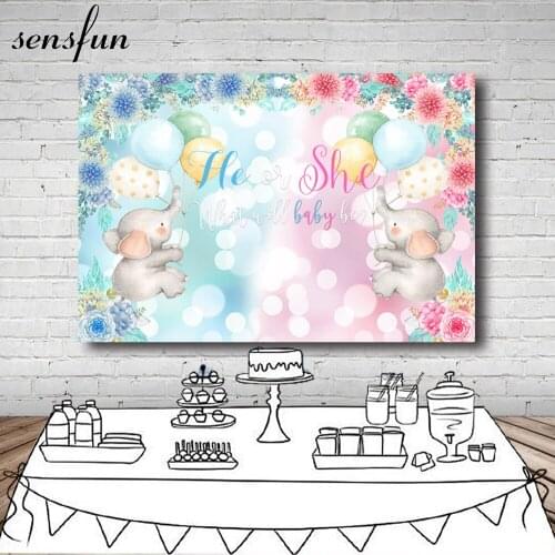 Sensfun Gender Reveal Backdrops For Photo Studio Elephant Baby Shower Newbron Twins Birthday Party Photography Backgrounds
