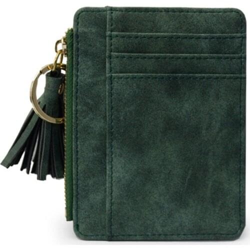 Holders Zipper Wallet Case Change Coin Purse Keychain Nubuck New Matt Leather Mini Tassel Women Card Holder Cute Credit Id Card