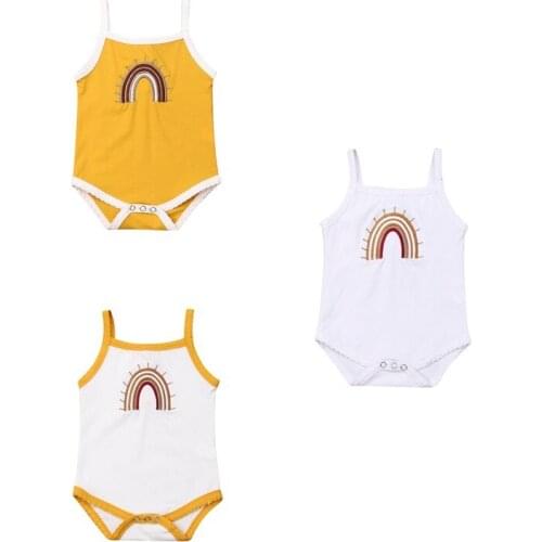 Kids Summer Bodysuits Fashion Sleeveless Rainbow Sling Jumpsuit Outfits Clothing Newborn 0-24M Infant Baby Girl Cotton Sunsuits