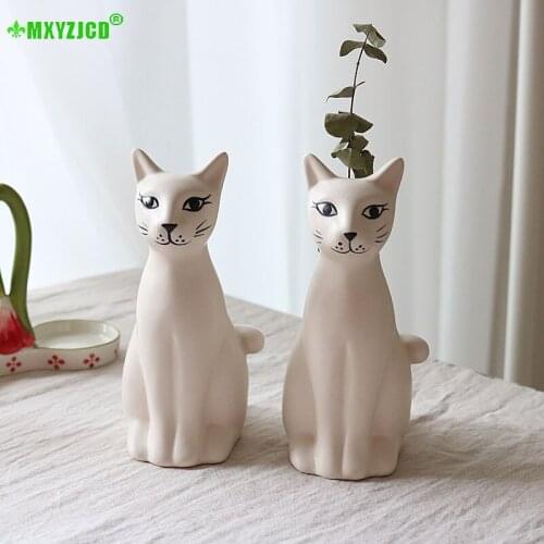 White Frost Ceramic Hand-painted Egyptian Guardian Cat Vase Ornaments For Desktop Home Decoration Accessories Hydroponic Planter