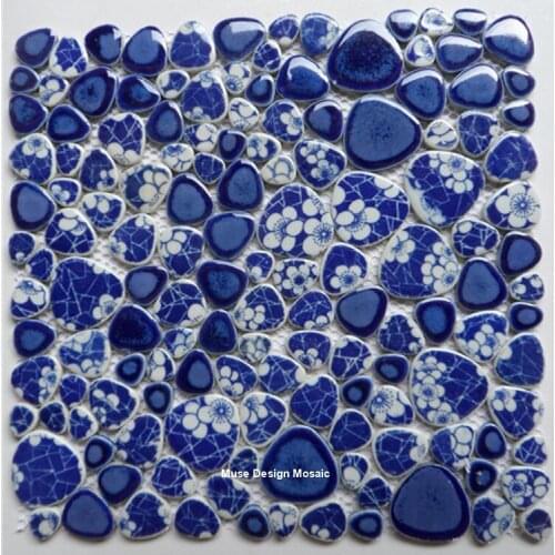 China Blue Glazed Pebble Ceramic Mosaic Tile, Kitchen Backsplash Shower Swimming Pool Wall Tile, Floor Tile Home improvment