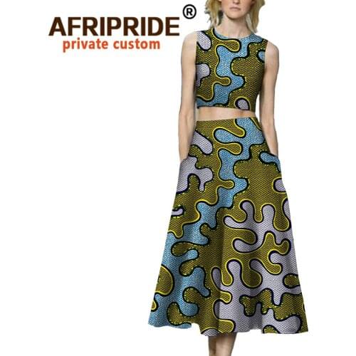 African 2 Piece Set for Women Ankara Tops and Print Skirts Tracksuit Print Outfits Pockets Sleeveless Wax Cotton Wear A722621
