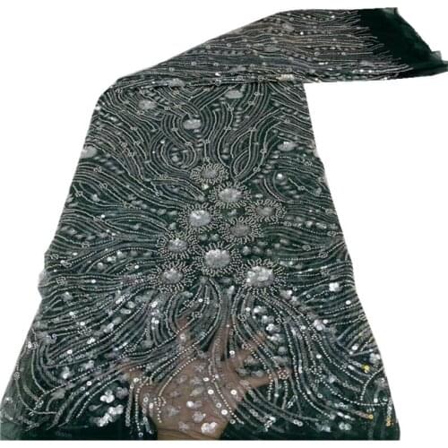 SJ Lace Beaded Lace African Lace Fabric 2021 High Quality Nigerian Lace Fabric Sequins French Tulle Lace Fabric For Dress zx5-96