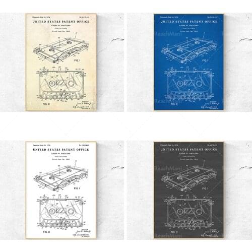 Tape Cassette Patent Art Print. Musique Décor vintage Wall Art, Blueprint Poster