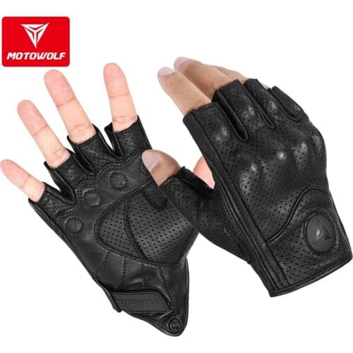 Summer Motorcycle Fingerless Gloves Accessories Sheepskin Leather Half Finger Gloves Motocross Gant Moto Guantes Moto Verano