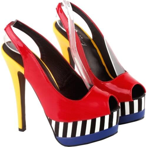 LF80905 SHOW STORY Glam Stripe Peep Toe Slingback Stiletto Double Platform Dress Pump