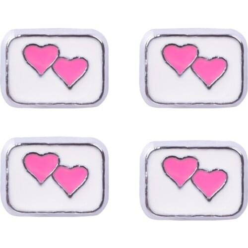 F145 Valentines Day Pink Double Heart Charms For Glass Locket Charms 6*8mm