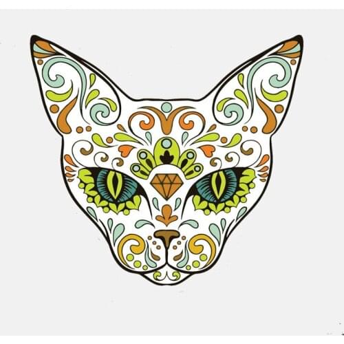 Fashion Personality Sugar Skull Cat Day of The Dead Car Sticker Motorcycle Helmet Window Decal Sunscreen Waterproof 12.9*11.9CM