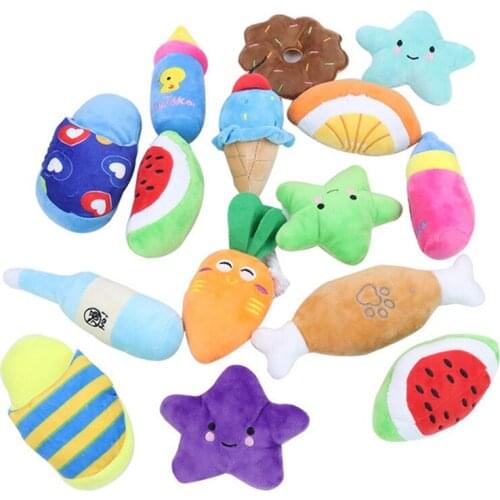 Fashion Many Kinds Style Pet Plush Toy Fruit Cartoon Puppy Fun Sounding Toy for Puppy Small Dog Cats Pet Supplies
