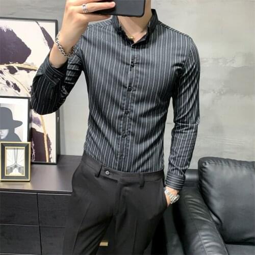 Black/Gray Mens Shirts Fall New Long Sleeve Dress Shirts 2020 Fashion