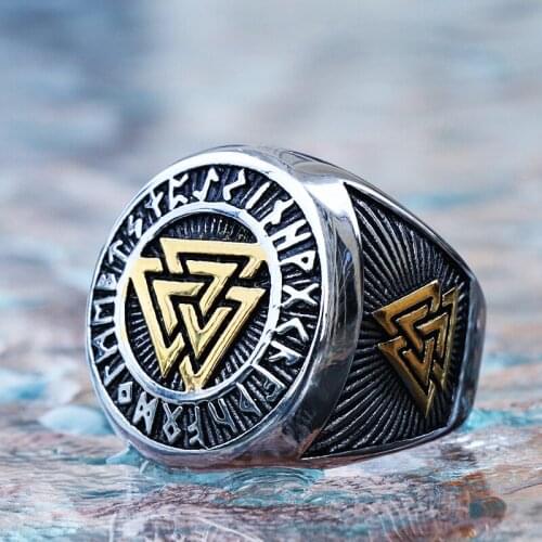 Retro Viking Stainless Steel Valknut Ring Mens Nordic Triangle Odin Amulet Ring Jewelry Gift Dropshipping Store