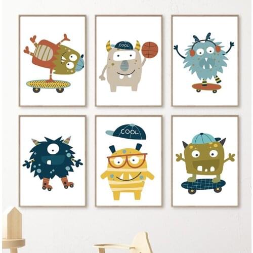 Stuffed Animal Skateboard Basketball Wall Art Canvas Painting Nordic Posters And Prints Cartoon Wall Pictures Kids Room Decor