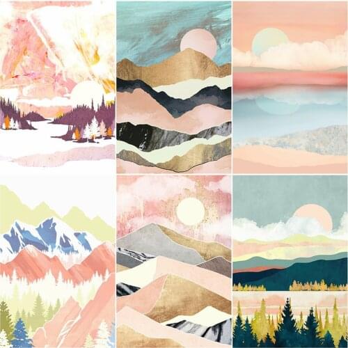 5D DIY Poured Glue Diamond Painting Kits Scalloped Edge Mountain Sunrise Landscape Full Drill Scenery Handicraft Unique Gift Art