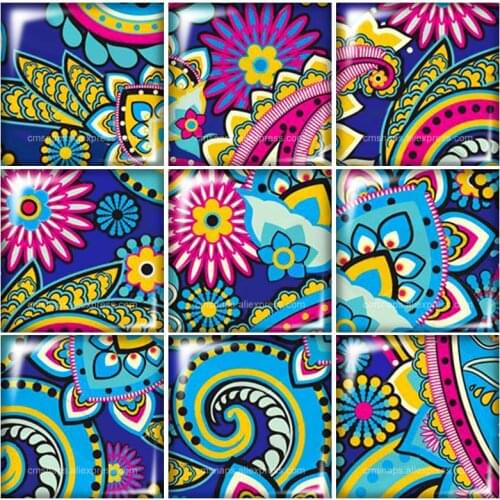 Beauty painting patterns flowers Square glass cabochon 10pcs mixed 12mm/20mm/25mm/30mm Size flat back DIY Jewelry Findings