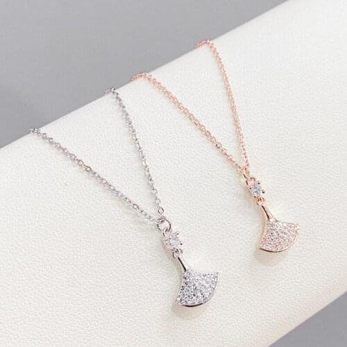 BOTU 2021 New Fashion Fan-Shaped Small Skirt Necklace Korean Style Popular Micro-Inlaid Exquisite Necklace Jewelry for Women