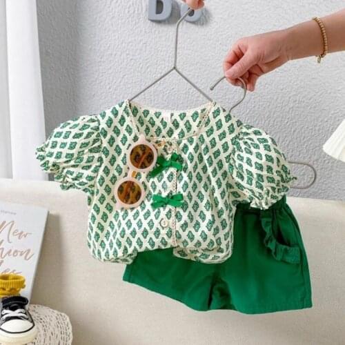 2021 New Girl Summer Fashion Girl Baby Western Short-sleeved Clothes Childrens Korean Shorts Refreshing Two-piece Suit