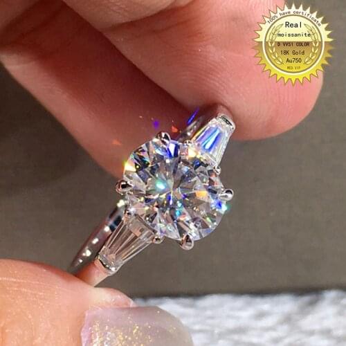 Solid 18K Gold 1ct Moissanite Diamond Ring D color VVS With national certificate 046