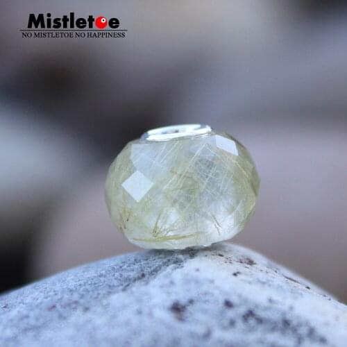 Mistletoe 925 Sterling Silver Fine Natural Faceted Yellow Rutilated Quartz Crystal Stone Bead Jewelry
