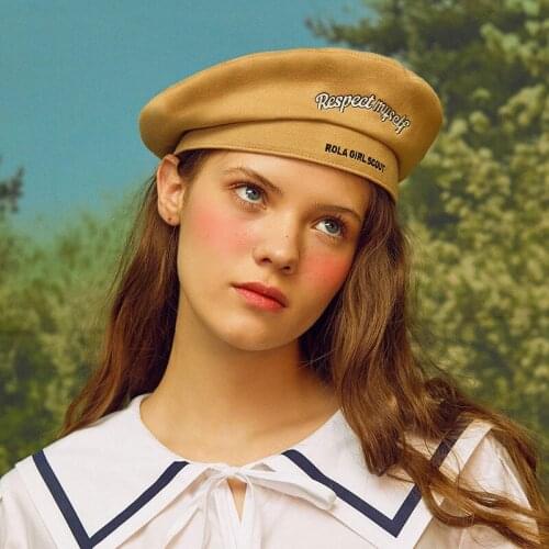 Autumn And Winter New Style Floral Embroidered Beret Korean-style Monochrome Painter Cap Short Brimmed Frilled Bow Beret Hat