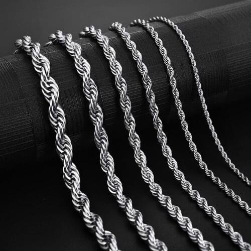 2mm-7mm Rope Chain Necklace Stainless Steel Never Fade Waterproof Choker Men Women Jewelry Gold Silver Color Chains Gift