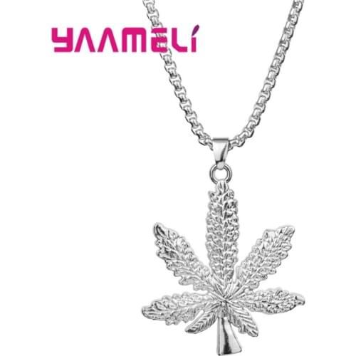 Three Colors Weed Herb Charm Necklace Maple Leaf Pendant Necklaces Long Chain Punk Style Hip Hop Jewelry For Women