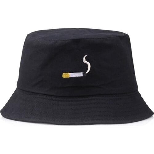 1PCS Bucket Hat Hip Hop Flat Hat Cigarette Shape Embroidery Fisherman Hat For Men Women Black Orange Color