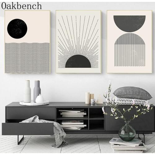 Ocean Waves Poster Art Print Geometric Abstract Painting Woodblock Illustration Neutral Colors Canvas Wall Art Mid Century Decor